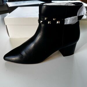 Studded Black Ankle Boot with Side-Zip and Block Heel